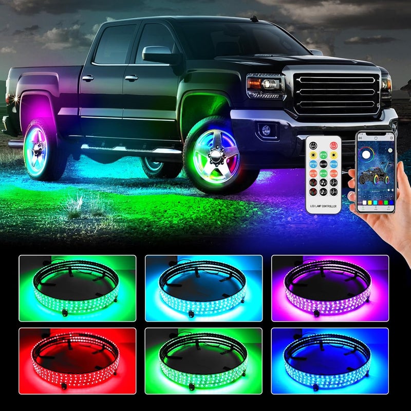 DREAMIZER Wheel Lights,4PCS 15.5" Dream Color Chasing Dancing Flow Brightest Led Rim Wheel Ring Lights W/Turn Signal and Braking Function Controlled by Remote and App Bluetooth for Truck/Car/ATV/UTV - Image 1
